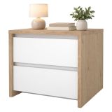 Comodino Marrone Rovere Bianco un Ripiano 2 Cassetti 52x48x45h cm, Apertura Scorrevole - Abacassab