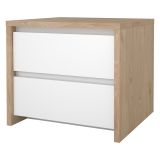 Comodino Marrone Rovere Bianco un Ripiano 2 Cassetti 52x48x45h cm, Apertura Scorrevole - Abacassab
