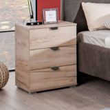 Comodino Marrone Rovere Grigio Nero 3 Cassetti un Ripiano 45x40x63h cm, Apertura Scorrevole - Talana