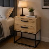 Comodino Marrone Rovere Nero 2 Cassetti Apertura Scorrevole 60x39x65h cm, Chiusura Scorrevole - Lelabati