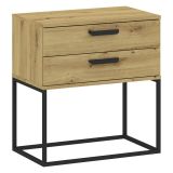 Comodino Marrone Rovere Nero 2 Cassetti Apertura Scorrevole 60x39x65h cm, Chiusura Scorrevole - Lelabati