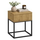 Comodino Marrone Rovere Nero un Cassetto Apertura Scorrevole 40x39x52h cm, Chiusura Scorrevole - Lelalaha