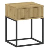 Comodino Marrone Rovere Nero un Cassetto Apertura Scorrevole 40x39x52h cm, Chiusura Scorrevole - Lelalaha