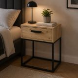 Comodino Marrone Rovere Nero un Cassetto Apertura Scorrevole 40x39x52h cm, Chiusura Scorrevole - Lelimapa