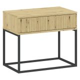 Comodino Marrone Rovere Nero un Cassetto Apertura Scorrevole 60x39x52h cm, Chiusura Scorrevole - Leletete