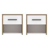 Comodino Marrone Rovere Nodi Bianco un Cassetto un Ripiano 42x33x42h cm, Apertura Scorrevole - Secli
