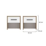 Comodino Marrone Rovere Nodi Bianco un Cassetto un Ripiano 42x33x42h cm, Apertura Scorrevole - Secli