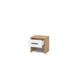 Comodino Marrone Rovere Nodi Bianco un Cassetto un Ripiano 42x33x42h cm, Apertura Scorrevole - Secli