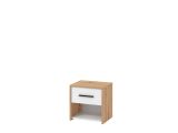 Comodino Marrone Rovere Nodi Bianco un Cassetto un Ripiano 42x33x42h cm, Apertura Scorrevole - Secli