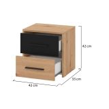 Comodino Marrone Rovere Nodi Nero 2 Cassetti un Ripiano 42x33x42h cm, Apertura Scorrevole - Secli