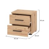 Comodino Marrone Rovere Nodi Nero 2 Cassetti un Ripiano 44.5x33.5x43h cm, Apertura Scorrevole - Uzzano