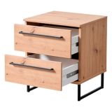 Comodino Marrone Rovere Nodi Nero 2 Cassetti un Ripiano 45.5x35x54h cm, Apertura Scorrevole - Cerignone