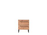 Comodino Marrone Rovere Nodi Nero 2 Cassetti un Ripiano 45.5x35x54h cm, Apertura Scorrevole - Cerignone