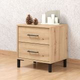 Comodino Marrone Rovere Nodi Nero 2 Cassetti un Ripiano 48x40x52h cm, Apertura Scorrevole - Clanezzo