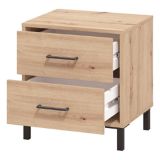 Comodino Marrone Rovere Nodi Nero 2 Cassetti un Ripiano 48x40x52h cm, Apertura Scorrevole - Clanezzo