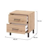 Comodino Marrone Rovere Nodi Nero 2 Cassetti un Ripiano 48x40x52h cm, Apertura Scorrevole - Clanezzo