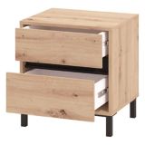 Comodino Marrone Rovere Nodi Nero 2 Cassetti un Ripiano 48x40x55h cm, Apertura Scorrevole - Combatte