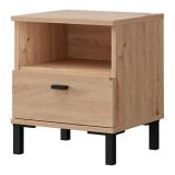 Comodino Marrone Rovere un Cassetto 2 Ripiani 39x35x45h cm, Apertura Scorrevole - Jinja