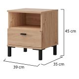 Comodino Marrone Rovere un Cassetto 2 Ripiani 39x35x45h cm, Apertura Scorrevole - Jinja