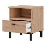 Comodino Marrone Rovere un Cassetto 2 Ripiani 39x35x45h cm, Apertura Scorrevole - Jinja