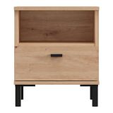Comodino Marrone Rovere un Cassetto 2 Ripiani 39x35x45h cm, Apertura Scorrevole - Jinja