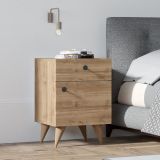 Comodino Marrone Rovere un Cassetto Un'anta 40x44x60h cm, Apertura Scorrevole e Battente - Niardo