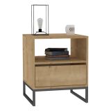 Comodino Marrone Rovere un Cassetto un Ripiano 51x51x61h cm, Apertura Scorrevole - Compatri