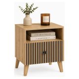Comodino Marrone Rovere un Ripiano un Cassetto 47x42x58h cm, Listellato Verticale - Ledatere