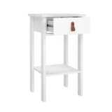 Comodino Maxine, Comò basso, Tavolino da notte, Mensola da letto, 34x40 h70 cm, Bianco