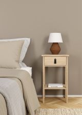 Comodino Maxine, Comò basso, Tavolino da notte, Mensola da letto, 34x40 h70 cm, Rovere