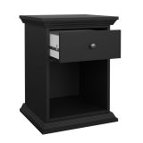 Comodino Mimi, Comò basso, Tavolino da notte, Mensola da letto, 43x48 h63 cm, Nero