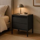 Comodino Nero 2 Cassetti un Ripiano 54x40x56h cm, Apertura Scorrevole - Gasalisa
