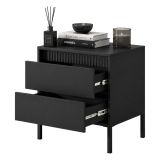 Comodino Nero 2 Cassetti un Ripiano 54x40x56h cm, Apertura Scorrevole - Gasalisa