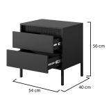 Comodino Nero 2 Cassetti un Ripiano 54x40x56h cm, Apertura Scorrevole - Gasalisa
