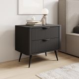 Comodino Nero 2 Cassetti un Ripiano 63x38x55h cm, Apertura Scorrevole - Baari