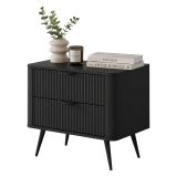 Comodino Nero 2 Cassetti un Ripiano 63x38x55h cm, Apertura Scorrevole - Baari