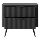 Comodino Nero 2 Cassetti un Ripiano 63x38x55h cm, Apertura Scorrevole - Baari