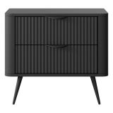 Comodino Nero 2 Cassetti un Ripiano 63x38x55h cm, Apertura Scorrevole - Baari
