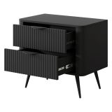 Comodino Nero 2 Cassetti un Ripiano 63x38x55h cm, Apertura Scorrevole - Baari