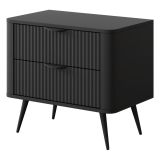 Comodino Nero 2 Cassetti un Ripiano 63x38x55h cm, Apertura Scorrevole - Baari