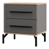 Comodino Nero Antracite Marrone Rovere 2 Cassetti un Ripiano 52x40x56h cm, Apertura Scorrevole - Ojai