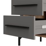 Comodino Nero Antracite Marrone Rovere 2 Cassetti un Ripiano 52x40x56h cm, Apertura Scorrevole - Ojai