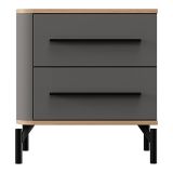 Comodino Nero Antracite Marrone Rovere 2 Cassetti un Ripiano 52x40x56h cm, Apertura Scorrevole - Ojai