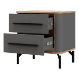 Comodino Nero Antracite Marrone Rovere 2 Cassetti un Ripiano 52x40x56h cm, Apertura Scorrevole - Ojai