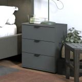 Comodino Nero Antracite Nero 3 Cassetti un Ripiano 45x40x63h cm, Apertura Scorrevole - Talana