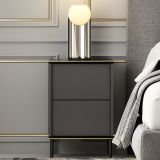 Comodino Nero Antracite oro un Ripiano Apertura Battente 40x35x60h cm, Un'anta - Vestone