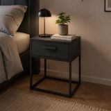 Comodino Nero Antracite un Cassetto Apertura Scorrevole 40x39x52h cm, Chiusura Scorrevole - Lelimapa