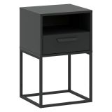 Comodino Nero Antracite un Cassetto un Ripiano 40x39x65h cm, Apertura Scorrevole - Lehadasa