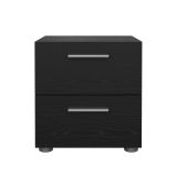 Comodino Nero Effetto Legno 2 Cassetti un Ripiano 40x40x42h cm, Apertura Scorrevole - Apolla