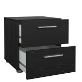 Comodino Nero Effetto Legno 2 Cassetti un Ripiano 40x40x42h cm, Apertura Scorrevole - Apolla